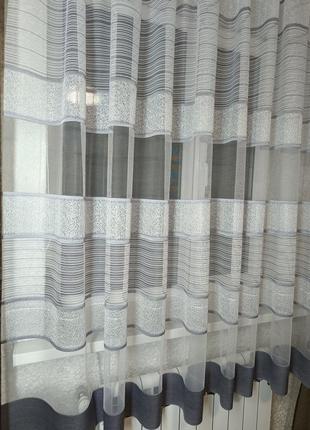 Кухонная тюль, тюль паутина, коротка гардина на кухню с узором.