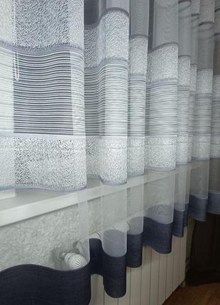 Кухонная тюль, тюль паутина, коротка гардина на кухню с узором.