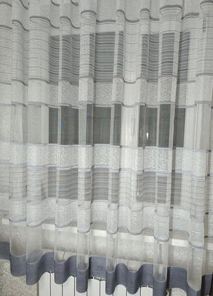 Кухонная тюль, тюль паутина, коротка гардина на кухню с узором.