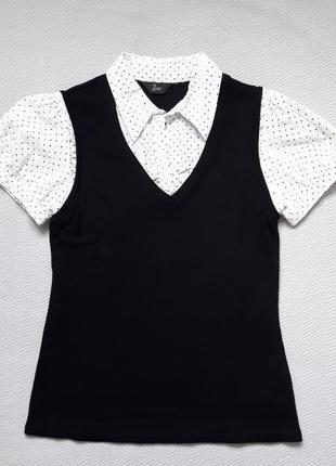 Стильная комбинированная футболка имитация жилетки принт горох petites bhs