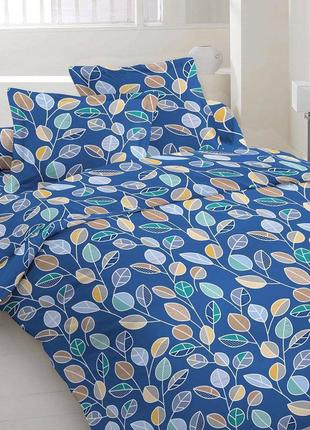 Полтораспальный комплект постельного белья "синие листочки"