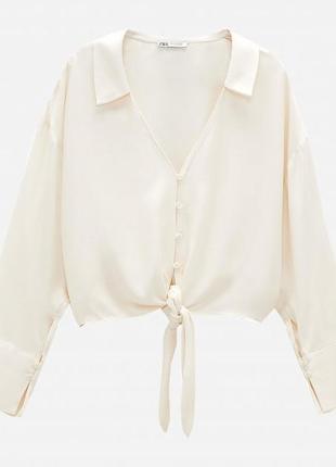 Атласна блуза молочного кольору zara2 фото