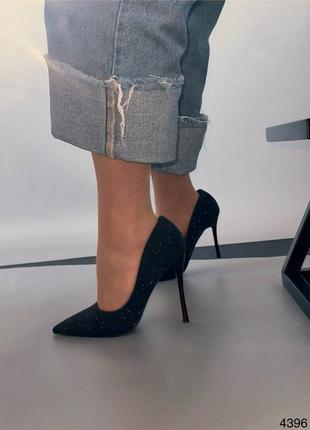 Туфли лодочки на шпильке женские экокожа с глиттером4 фото