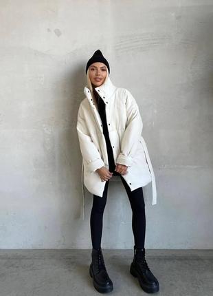 2 цвета! утепленная куртка из экокожи, зимняя куртка из искусственной кожи на синтепоне 250, с карманами, без капюшона, с поясом2 фото