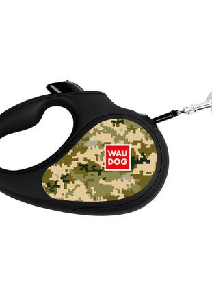 Повідець-рулетка для собак waudog r-leash, малюнок "мілітарі", s, до 15 кг, 5 м, світловідбиваюча стрічка1 фото