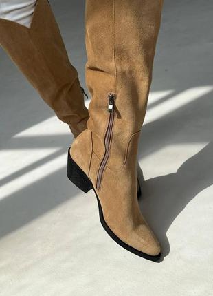 Замшеві ковбойки високі козаки на байці чоботи казаки з натуральної замші шкіри демі демісезонні2 фото