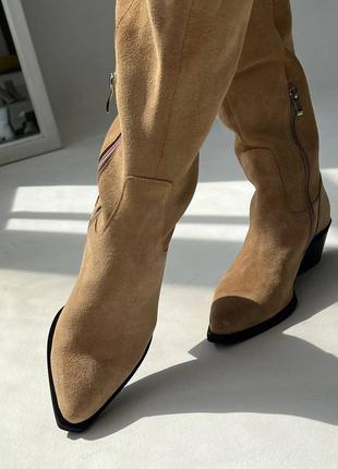 Замшеві ковбойки високі козаки на байці чоботи казаки з натуральної замші шкіри демі демісезонні3 фото