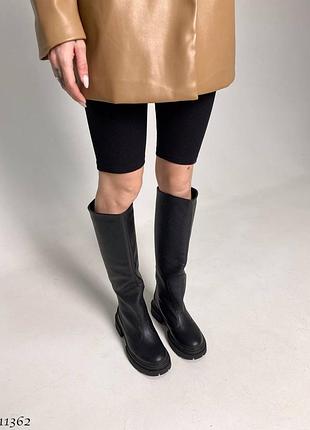 Черевики чоботи труби єврозима натуральна шкіра чорний