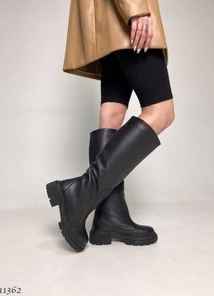 Черевики чоботи труби єврозима натуральна шкіра чорний
