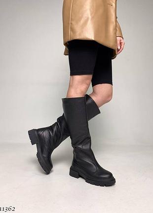 Черевики чоботи труби єврозима натуральна шкіра чорний