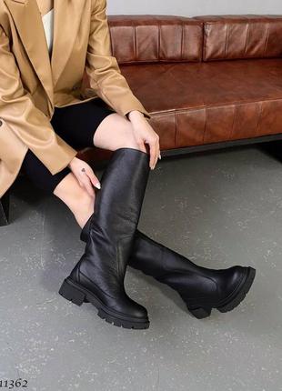 Черевики чоботи труби єврозима натуральна шкіра чорний