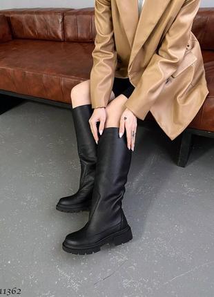Черевики чоботи труби єврозима натуральна шкіра чорний