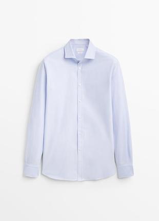 Рубашка мужская оксфорд классическая голубая белая из хлопка massimo dutti4 фото