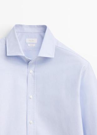 Рубашка мужская оксфорд классическая голубая белая из хлопка massimo dutti5 фото