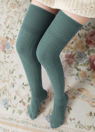 Высокие гольфы мятные тектстурные 1807 вязаные чулки бирюзовые теплые высокие носки обольстительны1 фото
