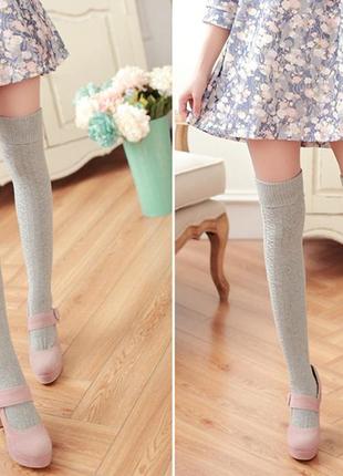 Високі шкарпетки текстурні світло-сірі 1830 бавовняні панчохи з манжетою заколінки2 фото