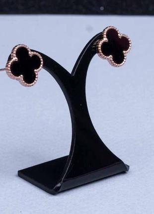Сережки чорна конюшинка, 1,2 см, гвіздочки2 фото
