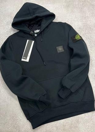 Мужское худи stone island (темно-синее) на флисе