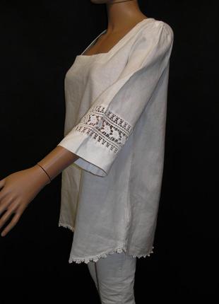 Натуральная блуза 100% лен с кружевом ellen reyes1 фото
