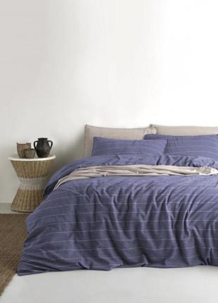 🇹🇷 комплект постельного белья евро размер премиального качества из варенного хлопка синего цвета туречки