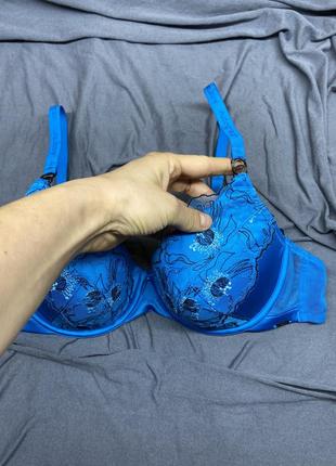 Голубой синий атласный шелковий секси бюстгальтер лифчик с паролоновими чашками без пушапа чашка с д в4 фото