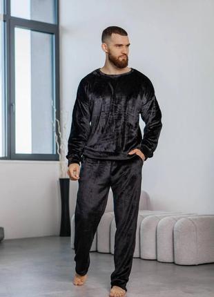Черная мужская плюшевая пижама 46-48, 50-52, 54-56 размер