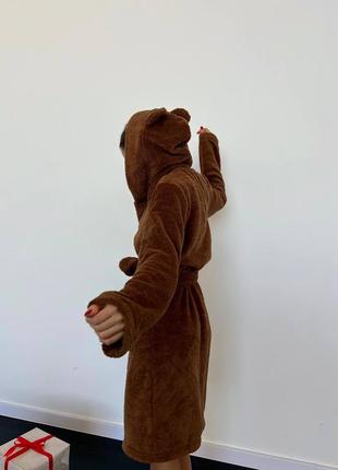 Махровий халат на запах з капюшоном з вушками ведмедика з поясом з кішенями6 фото