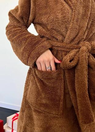 Махровий халат на запах з капюшоном з вушками ведмедика з поясом з кішенями4 фото