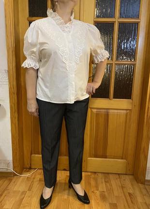 Белая блуза с прошвой большого размера angelika moden3 фото
