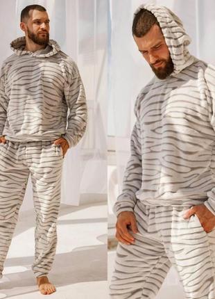 Бежевая теплая мужская плюшевая пижама 46-48, 50-52 размер3 фото
