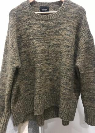 Zara негабаритный свободный меланжированый шерстяной свитер oversize zara4 фото