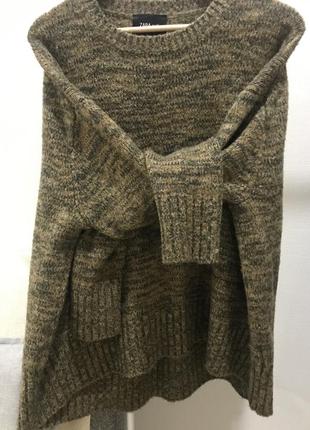 Zara негабаритный свободный меланжированый шерстяной свитер oversize zara8 фото