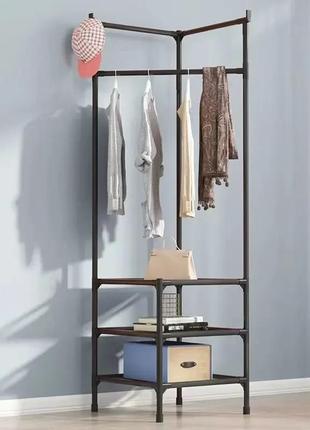 Кутова вішалка для підлоги corner coat rack 180х45х45 см стійка для речей з штангою для вішаків та полицею1 фото