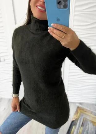 Жіночий теплий подовжений светр туніка гольф ангора зима довгий