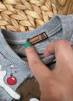 Різдвяний светр 86 розмір (12-18 міс) з оленем новорічний утеплений на флісі сірий для хлопчика для дівчинки3 фото