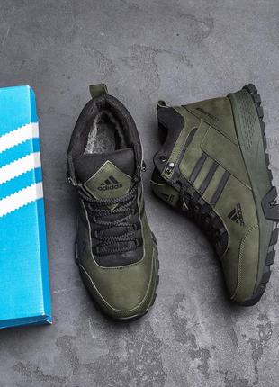 Мужские зимние кожаные ботинки adidas terrex green9 фото