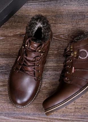 Мужские кожаные зимние ботинки kristan city traffic brown9 фото