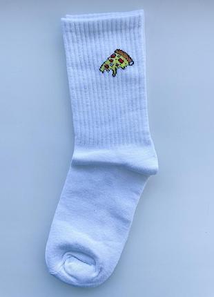 Шкарпетки жіночі принт піцца високі білі носки в принт