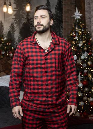 Пижама мужская унисекс парная в клетку новогодняя для сна хлопковая красная s-3xl