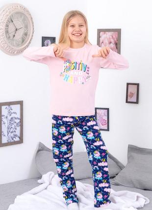 Легкая хлопковая розовая пижама с единорогом для девочки