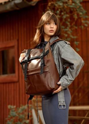 Жіночий рюкзак рол sambag унісекс rolltop milton - шоколадний4 фото