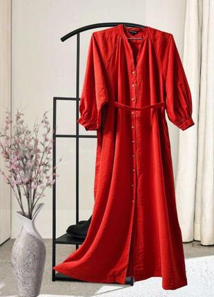 Червоне плаття-сорочка міді з кишенями whistles5 фото