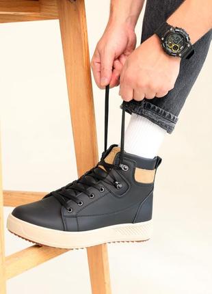 Ботинки мужские кожаные мех черные