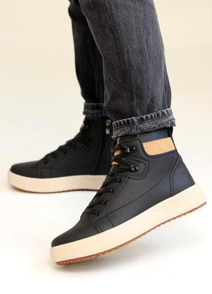 Ботинки мужские кожаные мех черные