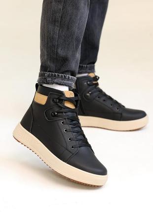 Ботинки мужские кожаные мех черные