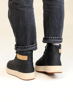 Ботинки мужские кожаные мех черные