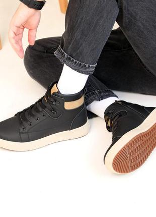 Ботинки мужские кожаные мех черные