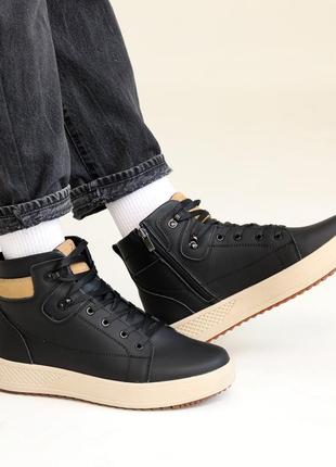 Ботинки мужские кожаные мех черные