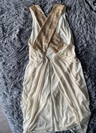 Красивое платье легкая шифон с пайетками молочно-бежевая м 104 фото