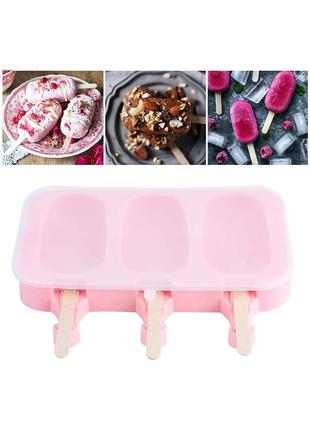 Форма силіконова для морозива ескімо та євродесертів з паличками (3 комірки) 19х14 см